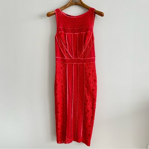 bebe Red Lace Sleeveless Dress Size 4 - Picture 1 of 9